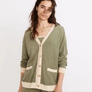 Madewell Towel Terry Cardigan Colorblock Cream Green Grampa XS MWL